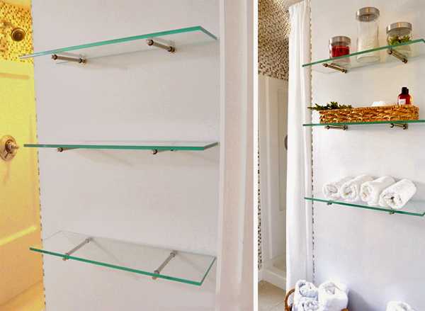 Стеклянные полки для ванной комнаты  (41 фото): полочки из стекла длиной 40 и 60 см с держателем, модели без крепления