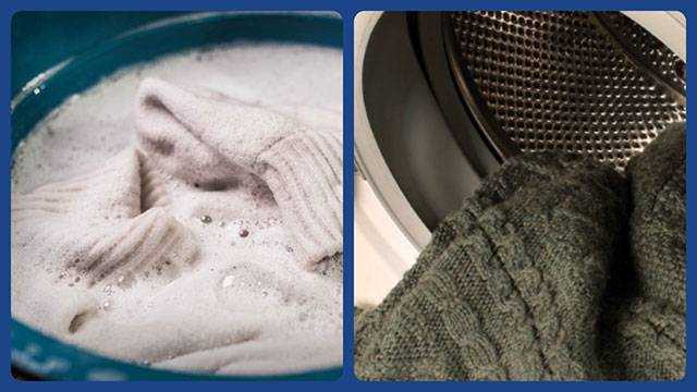 Шерстяные изделия нельзя стирать в сильно горячей или холодной воде, потому как шерстяные вещи могут сесть. Сильно выжимать нельзя, а при стирке в стиральной машинке...