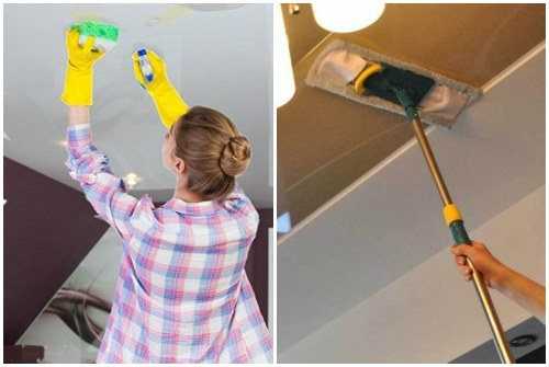 Как помыть глянцевый натяжной потолок в домашних условиях без разводов? чем мыть и как правильно ухаживать, особенности ухода
