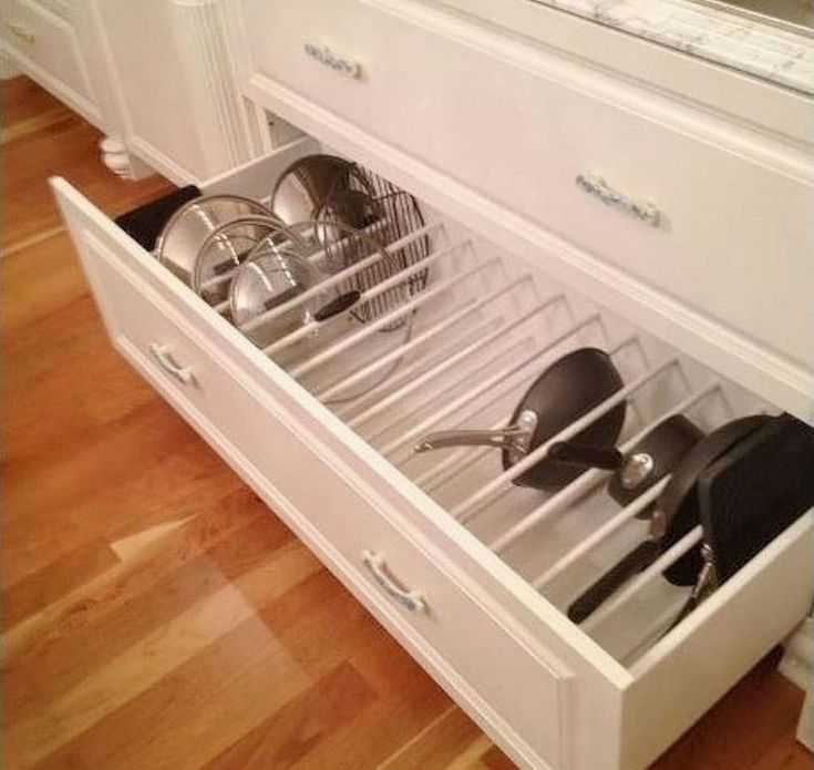 Хранение сковородок и кастрюль на кухне: в выдвижном ящике или в ящике от икеа